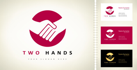 Two hands logo vector. Handshake, partnership, cooperation and friendship design