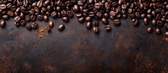 Leinwandbilder - Brown roasted coffee beans can serve as a picturesque backdrop for a copy space image