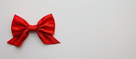 Poster - Close up shot of a red bow on a white background with copy space image