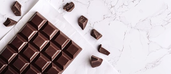Poster - Black chocolate bar displayed against a white background with copy space image
