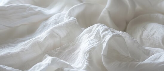 Poster - Detailed shot of white bed linens with copy space image