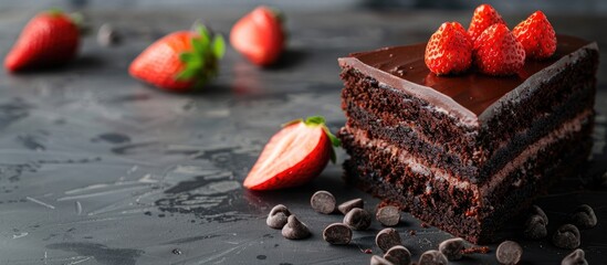 Aufkleber - Chocolate cake with strawberry on a table perfect for desserts with a blank copy space image available