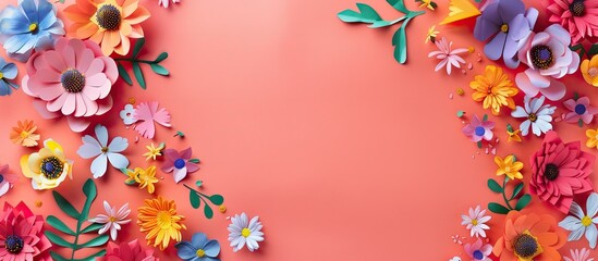 Aufkleber - Colorful summer flowers pattern on colored paper background with copy space image