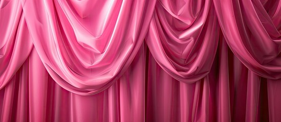 Aufkleber - Bright pink curtain fabric draped with elegant folds creating a vibrant copy space image