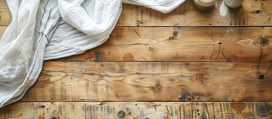 Leinwandbilder - Top down view of a kitchen table with a tablecloth offering a clear area for your recipe or menu ideal for a copy space image