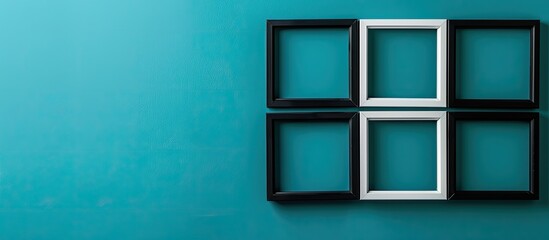 Aufkleber - Blue background with a white and black photo frame and copy space image