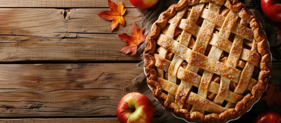 Wall Mural - Delicious homemade apple pie with copy space image