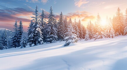 Wall Mural - winter sunset in the mountains