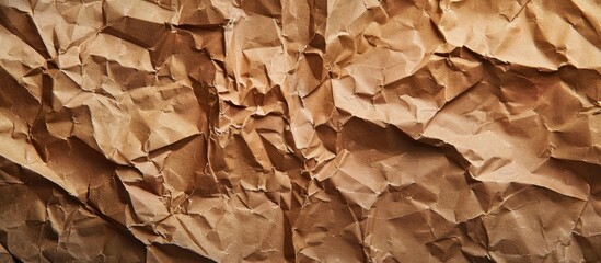 Poster - Close up macro photograph of crumpled brown craft paper texture Background with copy space image