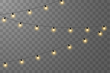 christmas lights isolated on checkered vector background. set of christmas glowing garlands. for adv