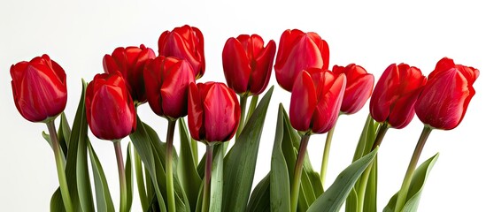 Aufkleber - A close up isolated bunch of vibrant red tulips on a white background ideal for a copy space image with a springtime holiday photo concept