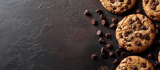 Fototapete - Delicious chocolate chip cookies just out of the oven with a copy space image