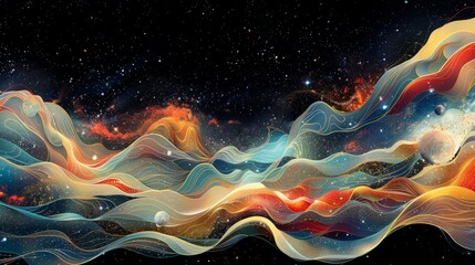 Wall Mural - Abstract space background with planet and stars.