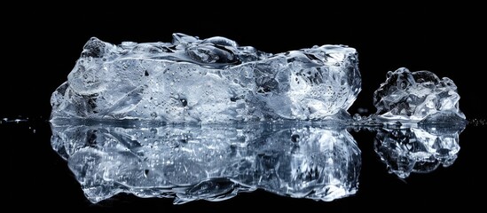 Leinwandbilder - Clear ice piece on reflective black surface with copy space image