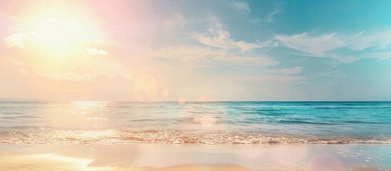 Poster - Blurred beach with sunlight and blue sky suitable as a copy space image for summer vacation and business travel ideas