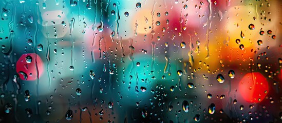 Leinwandbilder - Abstract blurred backgrounds in various colors with water droplets on glass creating an artistic copy space image