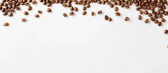 Leinwandbilder - Coffee beans arranged as a border on a white background with copy space image