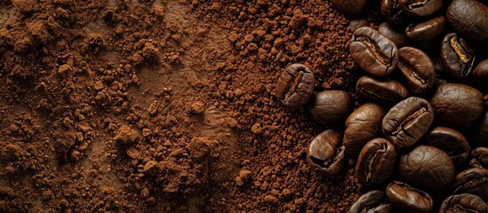Leinwandbilder - Coffee bean grounds displayed on a copy space image for advertising
