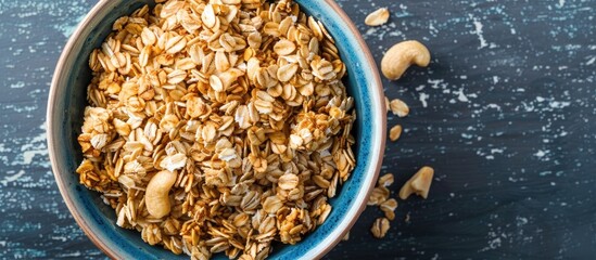 Aufkleber - Copy space image of a bowl filled with homemade organic granola featuring oats and walnuts