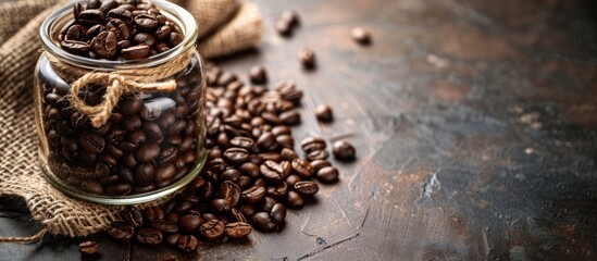 Aufkleber - Coffee beans and jar can be utilized as a backdrop in a copy space image