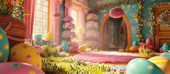 Aufkleber - Decorations for a Sunday Easter egg hunt with a festive and happy holiday vibe featuring Easter eggs. Creative banner. Copyspace image