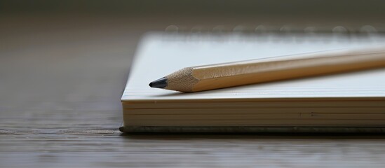 Fototapete - Close up of a notepad with empty pages and a pencil on top ideal for adding text or drawings with a large copy space image