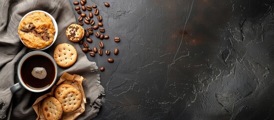 Aufkleber - Coffee served with a snack on a table displaying a copy space image