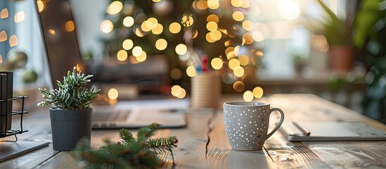 Aufkleber - Desk decorated for Christmas with a festive ambiance and copy space image