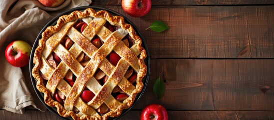 Poster - Delicious homemade apple pie with copy space image