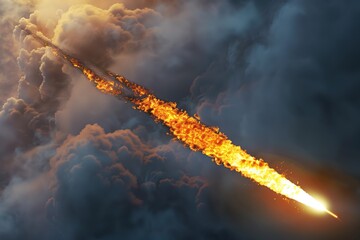 Wall Mural - A rocket with a trail of fire