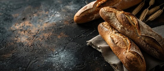 Poster - Bread on a dark backdrop with ample copy space image
