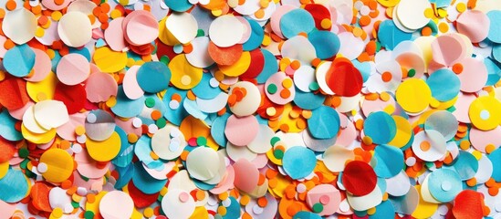 Poster - Colorful circular confetti scattered in a background with ample copy space image