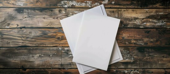 Poster - Close up of two blank paper sheets on a rustic wooden table perfect as an interior mockup template with copy space image available