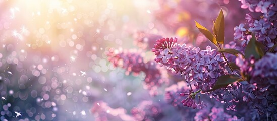 Aufkleber - Blooming lilac branches arch gracefully over dandelions leaving room for text in the image. Creative banner. Copyspace image