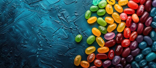 Aufkleber - A vibrant array of assorted sized jelly beans arranged near a copy space image