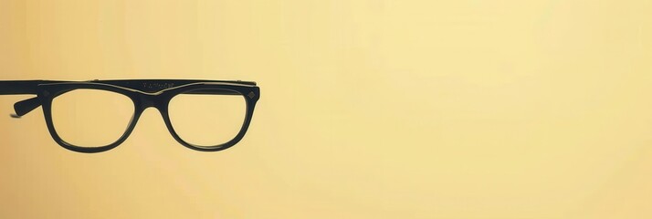 Leinwandbilder - Black eyeglasses are positioned on a light yellow background. Generative AI