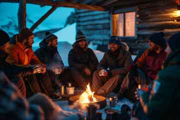 Wall Mural - Friends on Snowy Adventure in Swiss Alps