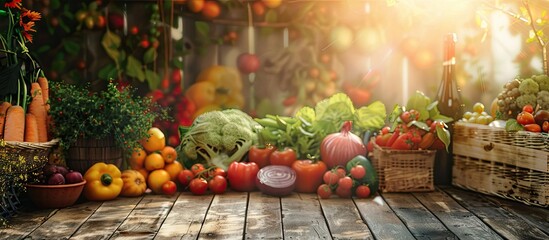 Poster - Beautiful fresh produce in a rustic setting with copy space image