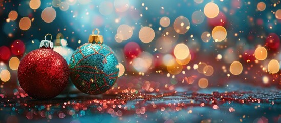 Leinwandbilder - Colorful Christmas ball ornament for holiday season decoration with copy space image