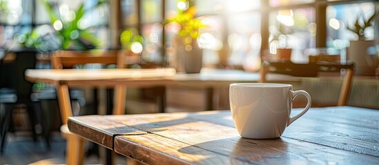 Wall Mural - Coffee cup on a table in a cafe with a copy space image