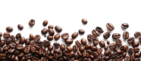 Leinwandbilder - Coffee beans arranged as a border on a white background with copy space image