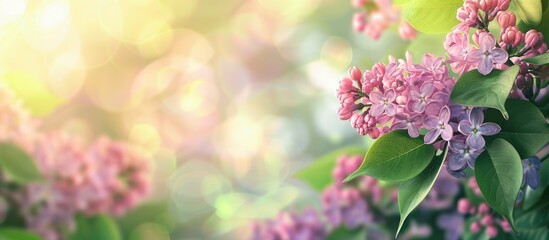 Canvas Print - Copy space image with blooming violet lilac flowers against defocused green leaves