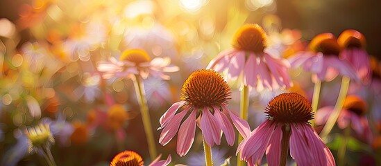 Poster - An array of sunny Echinacea blooms in a natural park a perfect image for a calendar with ample copy space