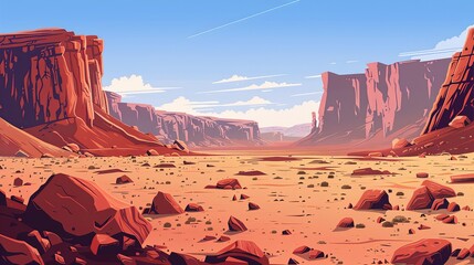 Wall Mural - A rocky, red martian landscape with dusty plains and towering cliffs.