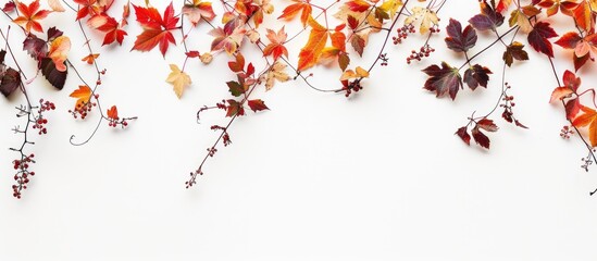 Poster - Autumn leaves with copy space image on a white backdrop