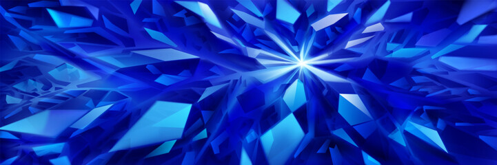 Poster - Abstract crystal background in blue colors with highlights on the facets and refracting of light