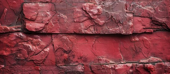 Poster - Close up view of a red stone wall with a textured surface perfect as a copy space image