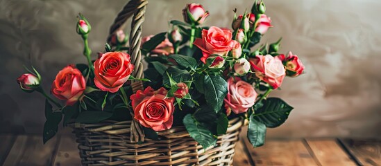 Aufkleber - Basket filled with a bunch of beautifully arranged roses providing a lovely copy space image