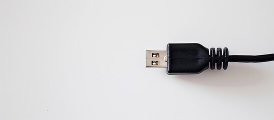 Poster - Close up shot of a black electrical extension cord against a white backdrop showcasing ample copy space image