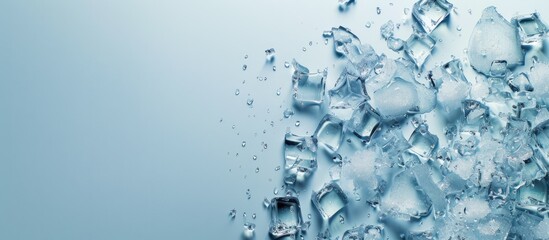 Leinwandbilder - Bird s eye view of smashed ice cubes with copy space image